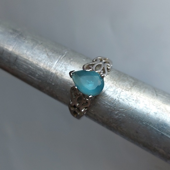 Dyadema S925 Sterling Silver Teardrop Blue Stone Cocktail Ring Size 8 - Picture 7 of 7